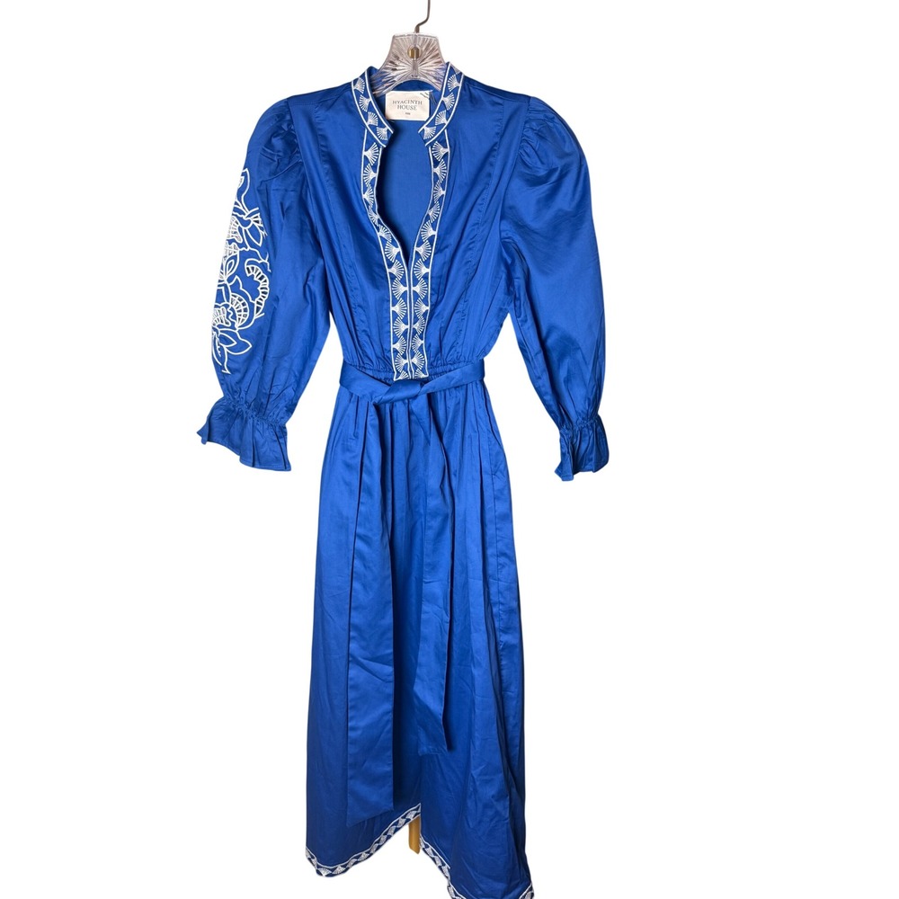 Hyacinth House Embroidered Midi Dress Womens XXS Blue Cotton AY719D